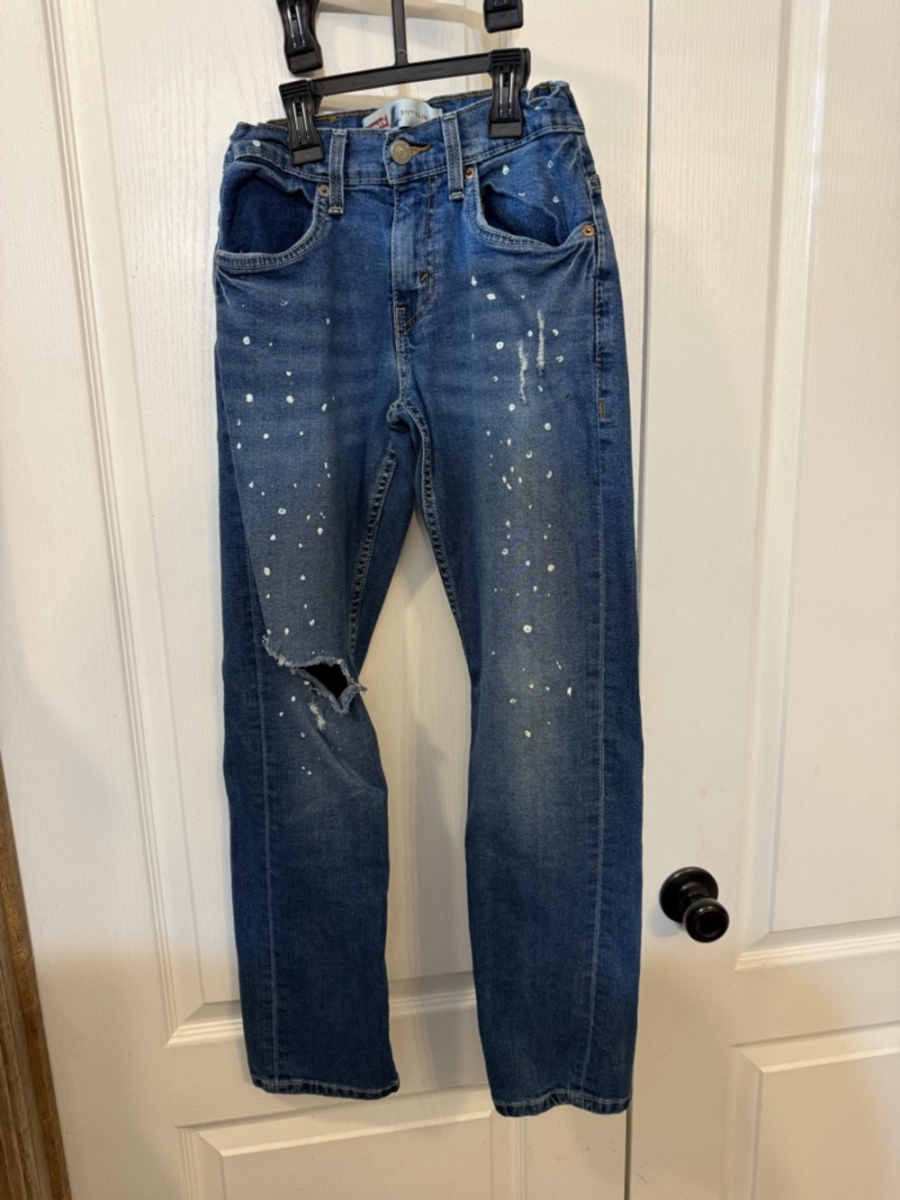 Signature by Levi Strauss Blue Straight Leg Jeans with Paint Splatter